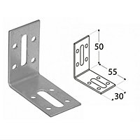 Pack of 10 Heavy Duty Adjustable 2mm Galvanised Angle Brackets 50x55x30mm
