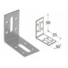 Pack of 10 Heavy Duty Adjustable 2mm Galvanised Angle Brackets 50x55x30mm