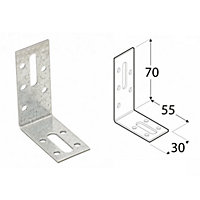 Pack of 10 Heavy Duty Adjustable 2mm Galvanised Angle Brackets 70x55x30mm