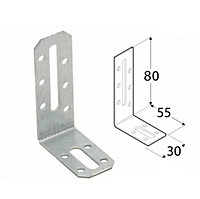 Pack of 10 Heavy Duty Adjustable 2mm Galvanised Angle Brackets 80x55x30
