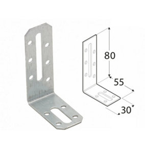 Pack of 10 Heavy Duty Adjustable 2mm Galvanised Angle Brackets 80x55x30