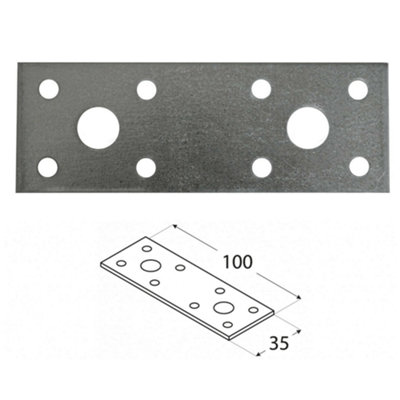 Pack of 10 Heavy Duty Galvanised 2.5mm Thick Jointing Mending Flat Metal Plates 100x35mm