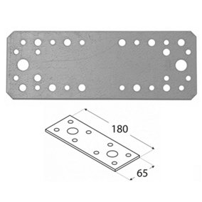 Pack of 10 Heavy Duty Galvanised 2.5mm Thick Jointing Mending Flat Metal Plates  180x65mm