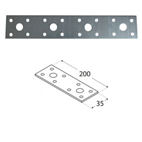 Pack of 10 Heavy Duty Galvanised 2.5mm Thick Jointing Mending Flat Metal Plates  200x35mm