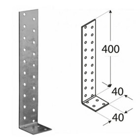 Pack of 10 Heavy Duty Galvanised 2mm Thick Long Angle Brackets 400x40x40mm
