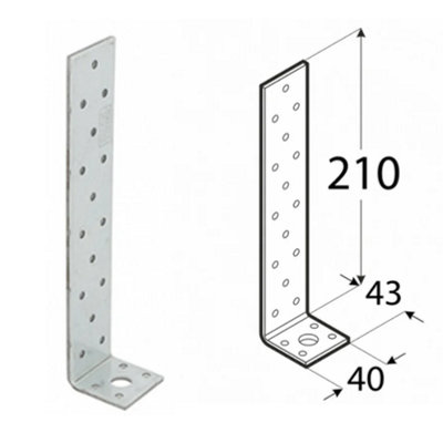 Pack of 10 Heavy Duty Galvanised 4mm Thick Long Angle Brackets 210x43x40mm