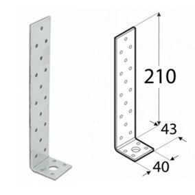 Pack of 10 Heavy Duty Galvanised 4mm Thick Long Angle Brackets 210x43x40mm