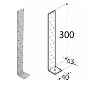 Pack of 10 Heavy Duty Galvanised 4mm Thick Long Angle Brackets 310x43x40mm