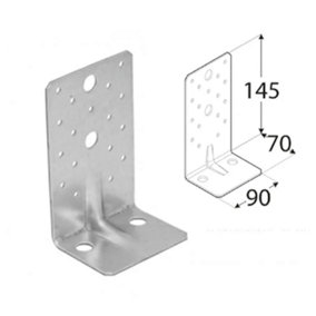 Pack of 10 Heavy Duty Galvanised Reinforced Angle Brackets 2.5mm Thick 145x70x90mm
