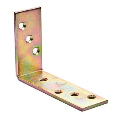 Pack of 10 - Heavy Duty Yellow Galvanised Construction Angle Bracket - Corner Brace 4mm Thick - 120x80x35mm