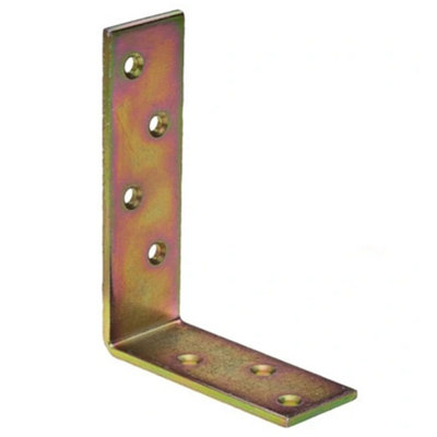 Pack of 10 - Heavy Duty Yellow Galvanised Construction Angle Bracket - Corner Brace 4mm Thick - 180x120x40mm