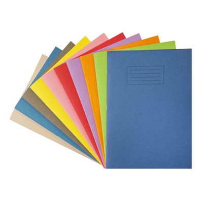 PACK OF 10 JANRAX A4 ASSORTED 80 PAGE FEINT RULED WITH MARGIN EXERCISE ...