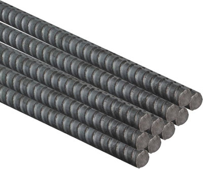 Pack of 10 Reinforcing Steel Bar - Ribbed Rebar (L)1m x (Dia)06mm