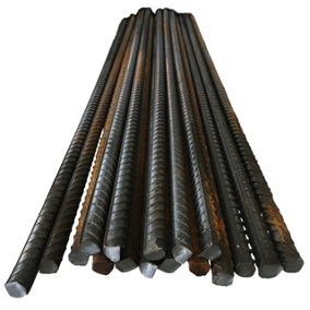 Pack of 10 Reinforcing Steel Bar - Ribbed Rebar (L)1m x (Dia)16mm