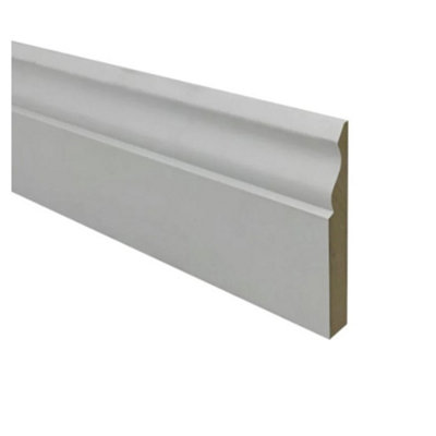 PACK OF 10 (Total 10 Units) - 18mm x 144mm White Primed MDF Ogee Skirting Board - 4400mm Length