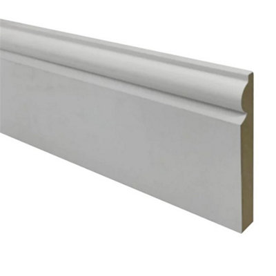 PACK OF 10 (Total 10 Units) - 18mm x 144mm White Primed MDF Torus Skirting Board - 4400mm Length