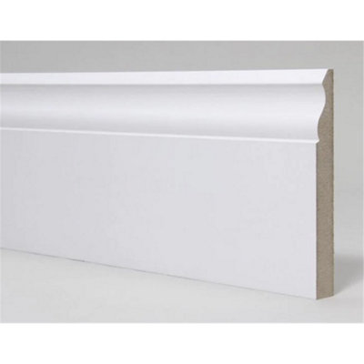 PACK OF 10 (Total 10 Units) - 18mm x 168mm White Primed MDF Ogee Skirting Board - 2700mm Length