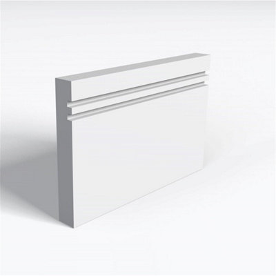 Pack of 10 (Total 10 Units) - MDF Primed 2 Square Groove Skirting Board - 18mm (T) x 94mm (H) x 4200mm (L)