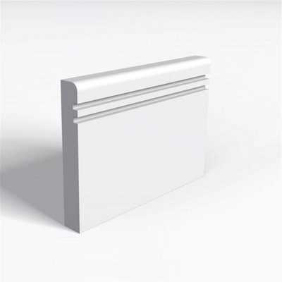 Pack of 10 (Total 10 Units) - MDF Primed Pencil Round 2 Square Grooves Skirting Board & Rebate - 25mm (T) x 94mm (H) x 3050mm (L)