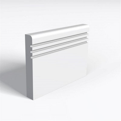 Pack of 10 (Total 10 Units) - MDF Primed Pencil Round 3 Square Grooves Skirting Board - 18mm (T) x 94mm (H) x 4200mm (L)
