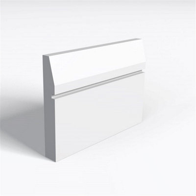 Pack of 10 (Total 10 Units) - MDF Primed Splay & 1 Square Groove Skirting Board & Rebate - 18mm (T) x 94mm (H) x 4200mm (L)