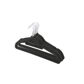 Pack of 10 Velvet Thin Non Slip Clothes Hangers with Tie Bar & Swivel Hooks Organiser For Coat Suit Trousers Hanger Black