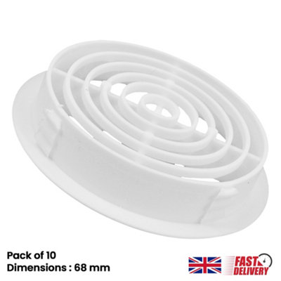 Pack of 10 White Plastic 68mm Round Soffit Air Vents Push in Roof and Eave Circular Mesh Air Vents