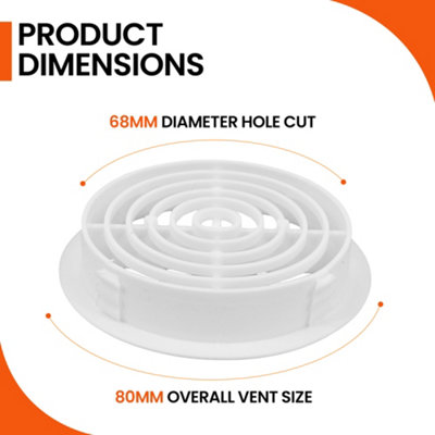 Pack of 10 White Plastic 68mm Round Soffit Air Vents Push in Roof and Eave Circular Mesh Air Vents