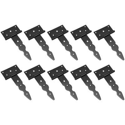 Pack of 10 x 150 mm T-Hinge Black, Steel Tee Hinges, Weather Resistant, Rust Proof Powder Coating, T Strap Hinges
