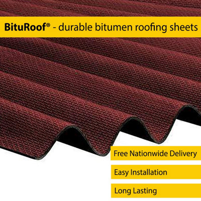 Pack of 100 - BituRoof - Durable Red Corrugated Bitumen Roofing Sheets - 2000x950mm