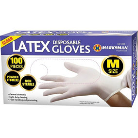 Pack Of 100 Clear Medium Latex Disposable Powder Free Gloves Non Sterile