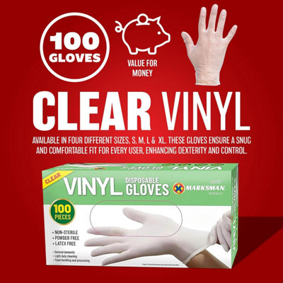 Pack Of 100 Powder Free Vinyl Disposable Gloves Work Garage Medical Examination Clear Extra Large - 3