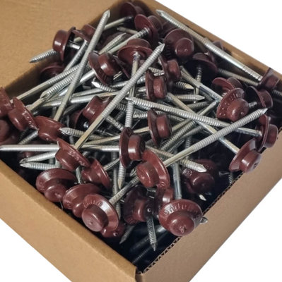 Pack of 100 Red Onduline Roofing Nails Fixings For Corrugated Bitumen Roofing Sheets
