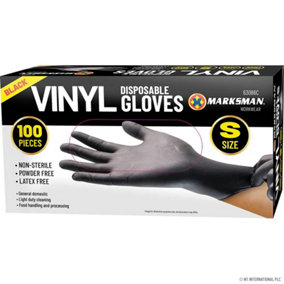 Pack Of 100 Small Black Powder Free Vinyl Disposable Gloves Multi Purpose Cleaning Protect