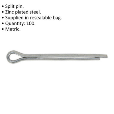 Pack of 100 Zinc Plated Split Pins - Metric 3.2mm x 38mm Cotter Pins ...
