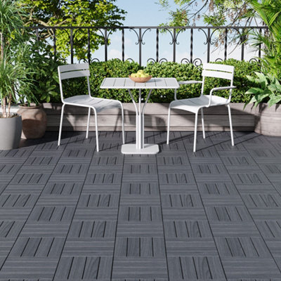 Pack of 11 Wood Grain Interlocking Decking Tiles Wooden Floor Tiles 30cm x 30cm