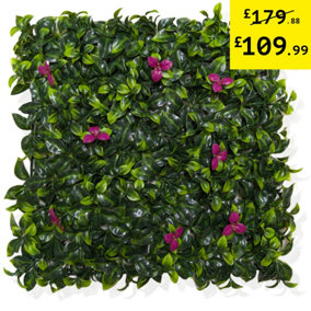 Pack of 12 Best Artificial Laurel Leaf Pink Hedging 50cm x 50cm Mats (3 Square Metres)