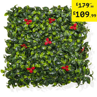 Pack of 12 Best Artificial Laurel Leaf Red Hedging 50cm x 50cm Mats (3 Square Metres)