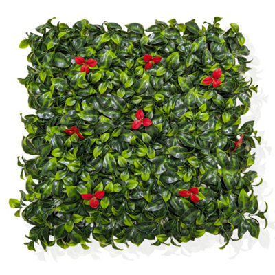 Pack of 12 Best Artificial Laurel Leaf Red Hedging 50cm x 50cm Mats (3 Square Metres)