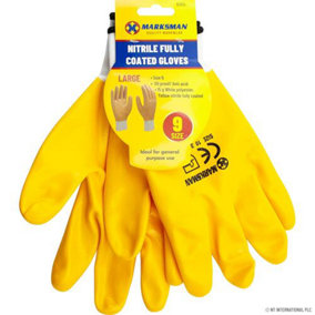 Pack Of 12 Heavy Duty Non-slip Safety Pvc Work Gloves Polyester Yellow & White (Large)