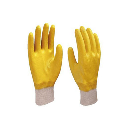 Pack Of 12 Heavy Duty Non-slip Safety Pvc Work Gloves Polyester Yellow & White (Large) - 3