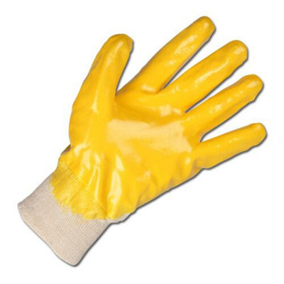 Pack Of 12 Heavy Duty Non-slip Safety Pvc Work Gloves Polyester Yellow & White (Large) - 4