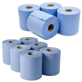Pack Of 12 Highly Absorbent Blue Embossed 2ply Centre Feed Paper Rolls