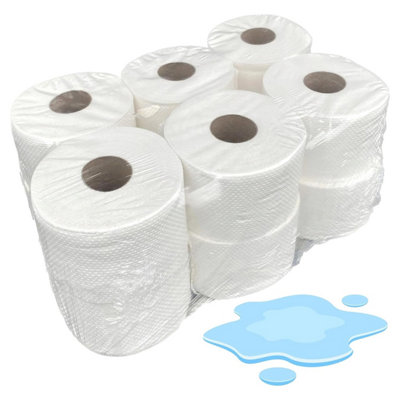 Pack Of 12 Highly Absorbent White Embossed 2ply Centre Feed Paper Rolls
