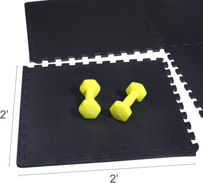Pack of 12 Interlocking Gym Floor Mat Tiles Soft Smooth EVA Foam Yoga Kids Play 60 x 60cm BLACK - 6