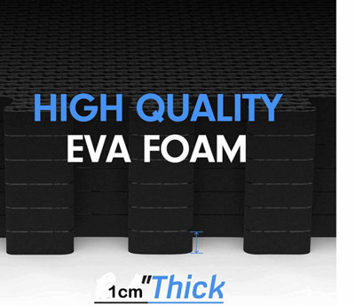 Pack of 12 Interlocking Gym Floor Mat Tiles Soft Smooth EVA Foam Yoga Kids Play 60 x 60cm BLACK - 7