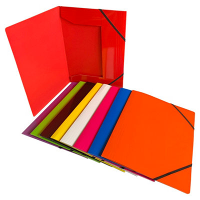 Pack of 12 Janrax A4 Assorted Colour Laminated Card 3 Flap Folders with ...