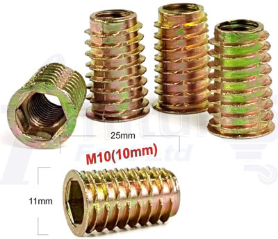 Pack of 12 M10 D-Type Insert Nuts (D Nuts) strong permanent thread for wood.