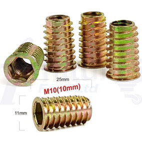 Pack of 12 M10 D-Type Insert Nuts (D Nuts) strong permanent thread for wood.