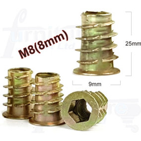 Pack of 12 M8 D-Type Insert Nuts (D Nuts) provide a strong permanent thread for wood.